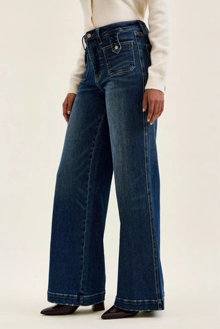 Judy Blue Lux High Waist Wide Leg Jeans in Dark Fade Indigo