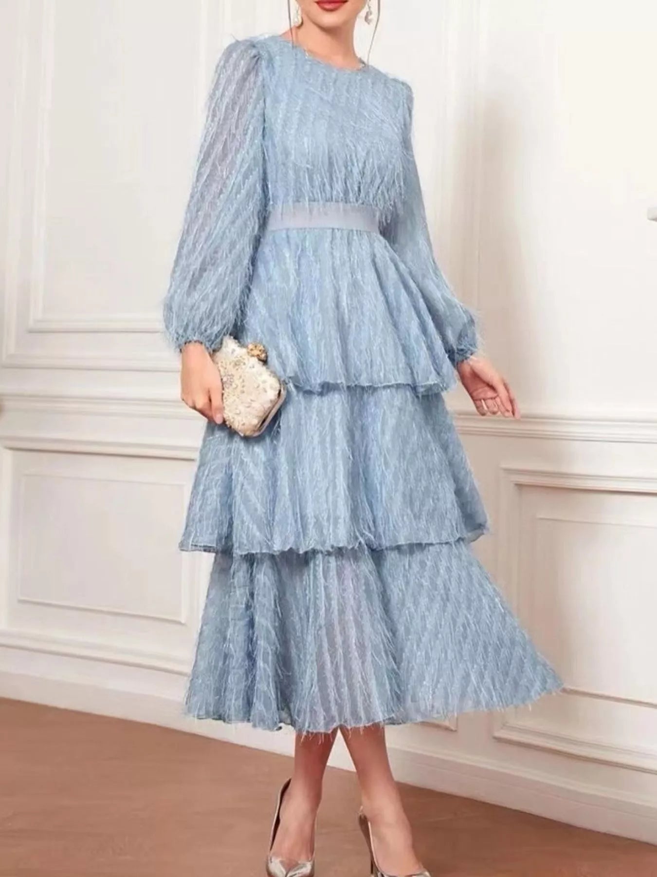 Full Size Layered Balloon Sleeve Midi Dress Plus Size - Glamourous Grace