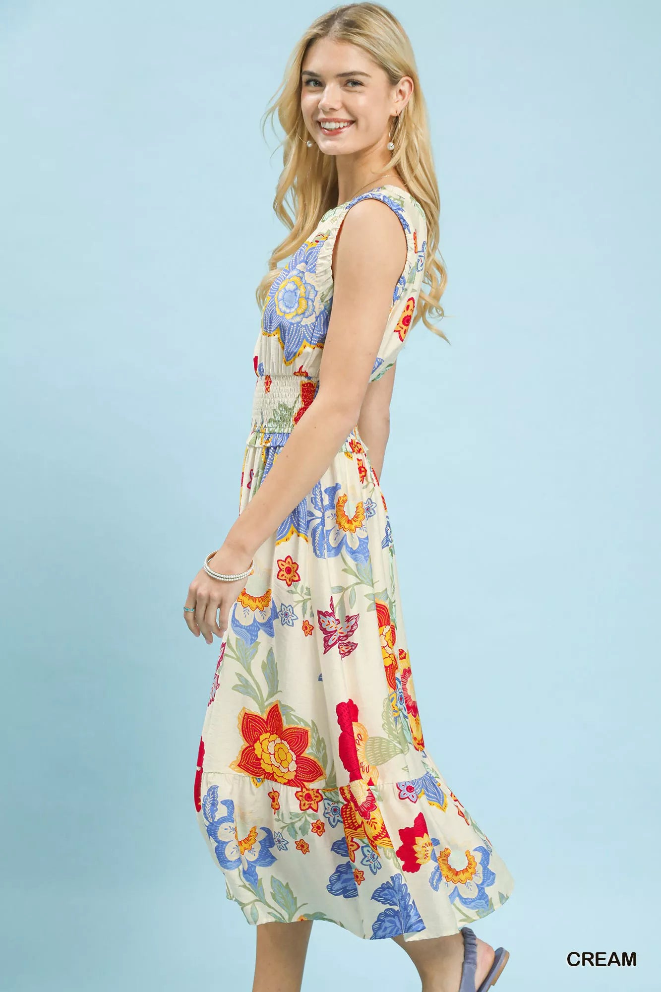 Umgee Floral Smocked Midi Dress - Glamourous Grace