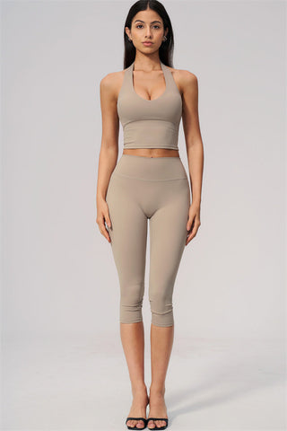 The Twirl Wide Strap Halter Crop Top Capri Leggings 2-Piece Set