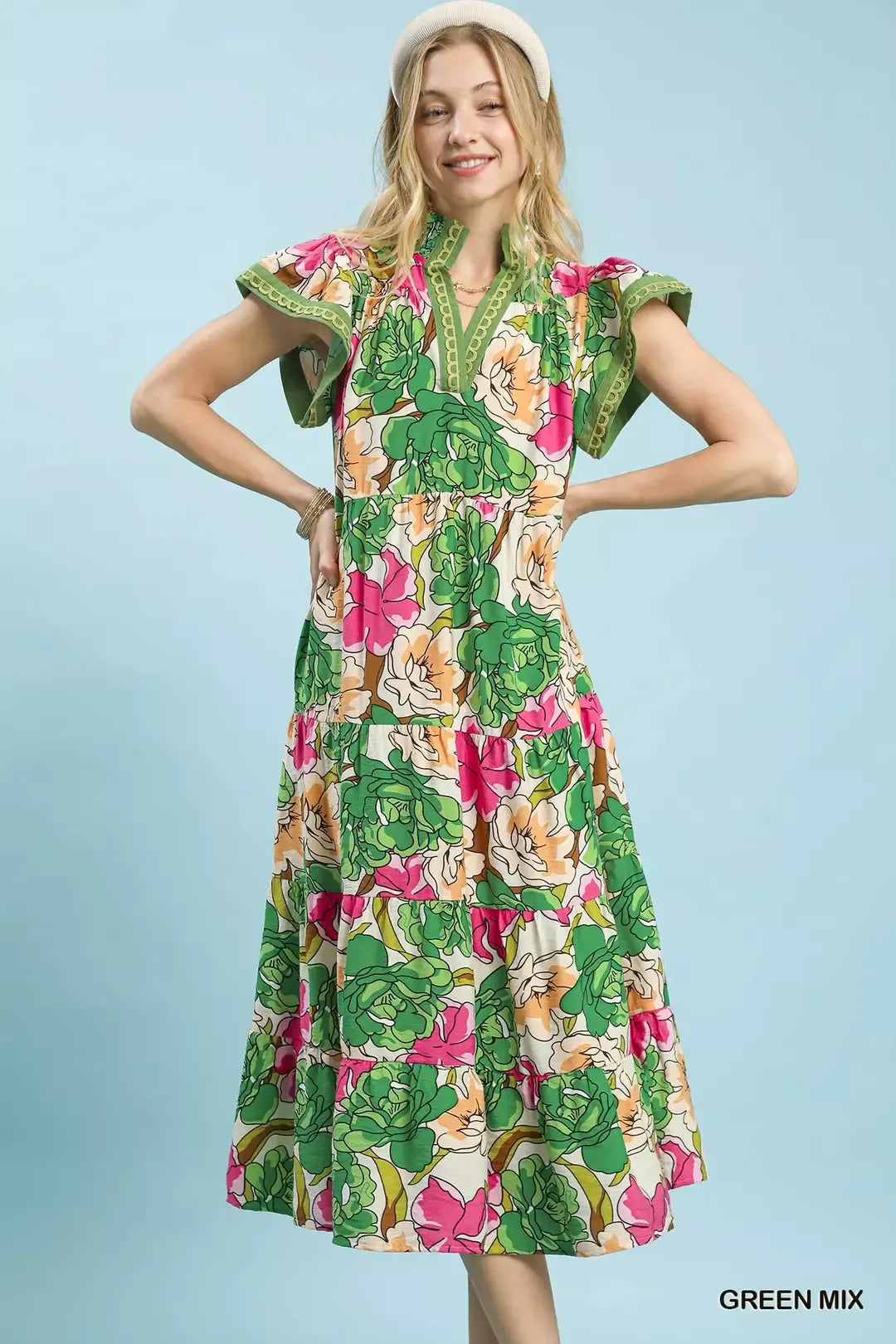Umgee Mix Bold Floral Tiered Midi Dress - Glamourous Grace