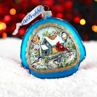 Mercury Glass Birdhouse - Winter Cardinals - Christmas Tree Decor by Susan Winget - Welcome Winter - Handmade Gift - Handblown Glass - 756-115-SW