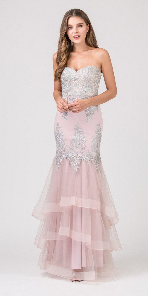 CLEARANCE - Eureka 6009 Strapless Embroidered Gown Layered Skirt (Size XL) - Glamourous Grace