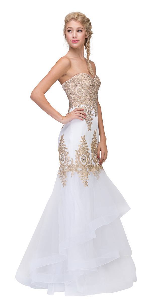 CLEARANCE - Eureka 6009 Strapless Embroidered Gown Layered Skirt (Size XL) - Glamourous Grace
