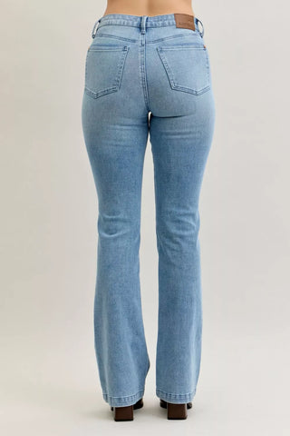 Judy Blue Mid Rise Bootcut Jeans with Contrast Wash Front Patch Pockets