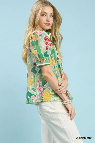 Umgee Jacquard Bloomscape Print Top - Glamourous Grace
