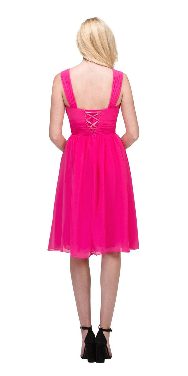 CLEARANCE - Lilac Short Wedding-Guest Dress Ruched-Bodice (Size Medium) - Glamourous Grace