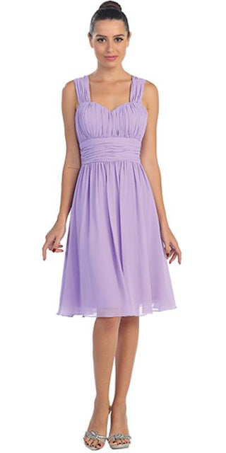 CLEARANCE - Lilac Short Wedding-Guest Dress Ruched-Bodice (Size Medium)
