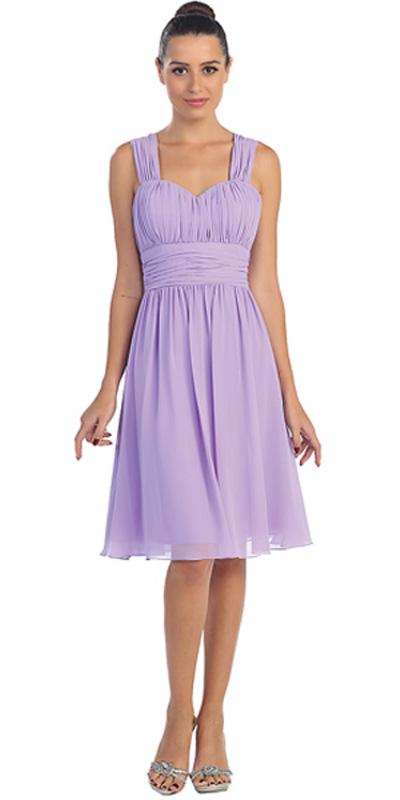 CLEARANCE - Lilac Short Wedding-Guest Dress Ruched-Bodice (Size Medium) - Glamourous Grace