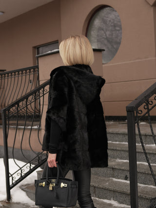 Genuine Scandinavian Mink Fur Poncho with Fully Lined Mink Hood