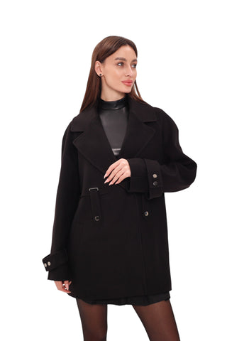 Karina Midi Cashmere Wool Blend Coat In Black