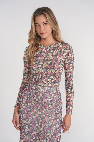 Printed Long Sleeve Tee- Pink Garden