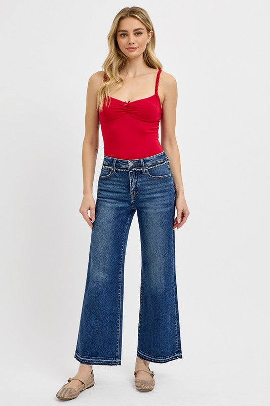 RISEN Tummy Control Dark Blue Washed Bootcut Jeans - Glamourous Grace