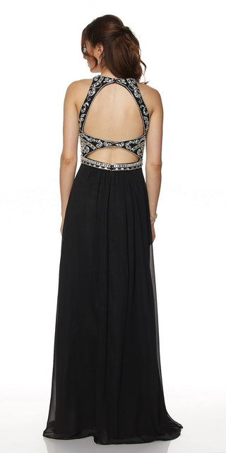 Juliet 609 A Line Chiffon Floor Length Gown Cut Out Back