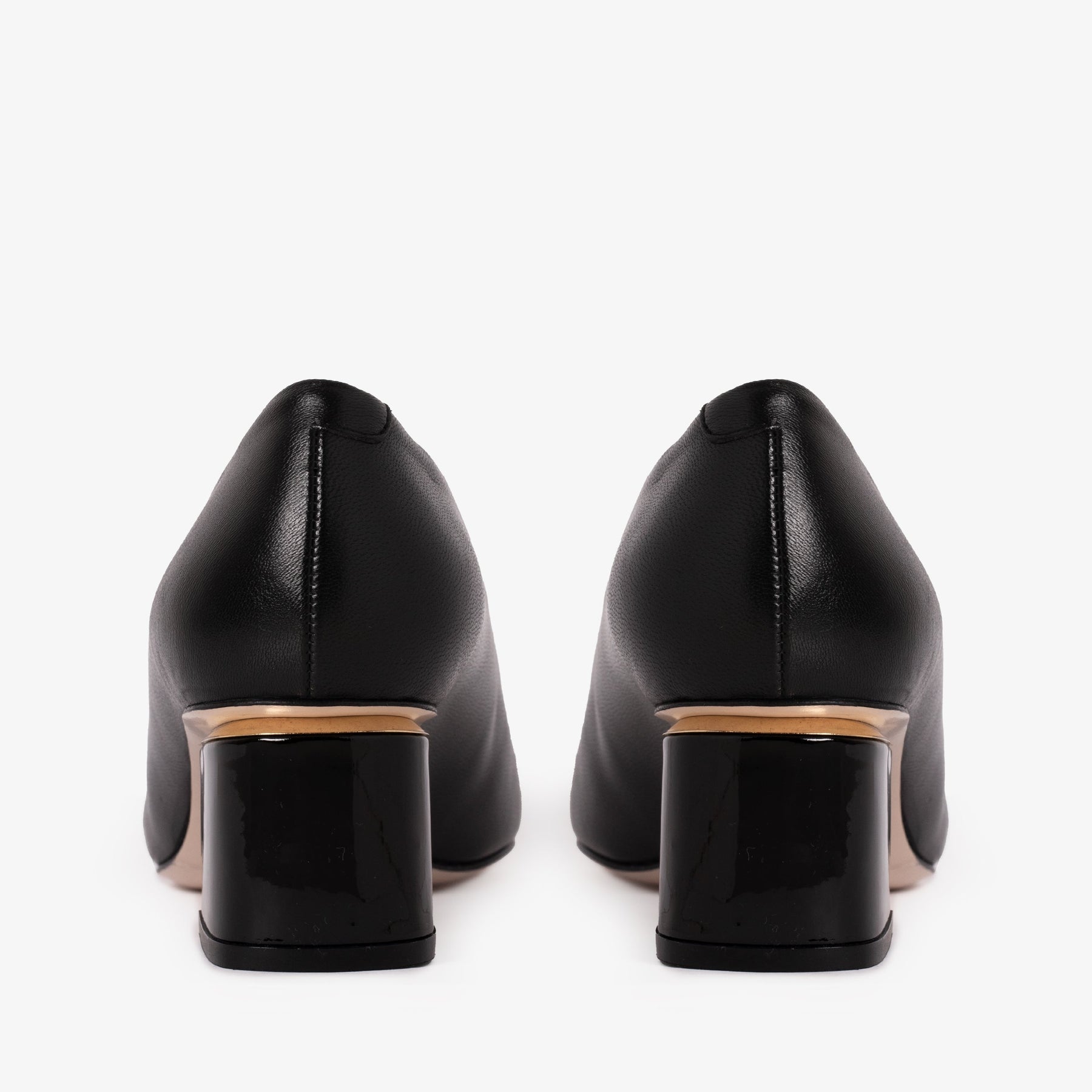 The Diva Black Leather Cap Toe Block Heel Pump Women Shoe - Glamourous Grace