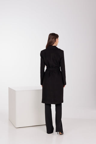 Geneva Classic Wraparound Wool Blend Overcoat in Black