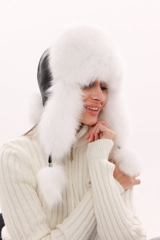 Genuine Polar Fox Fur Genuine Leather Hat