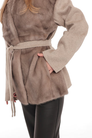 Melia Genuine Mink Fur Virgin Wool Coat
