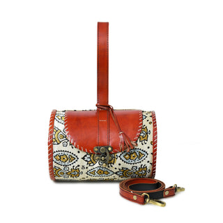 Cylindrical Block Printed Leather Bag - Glamourous Grace