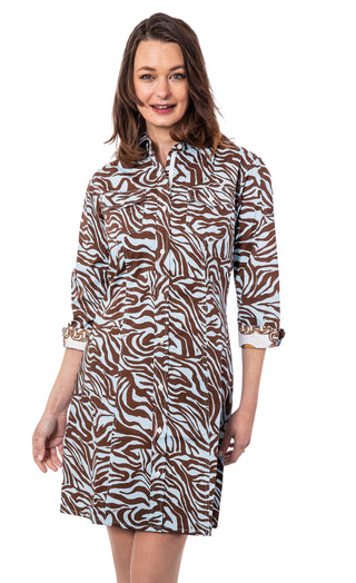 Sag Harbor Dress Turquoise Chocolate Tiger Print - Glamourous Grace
