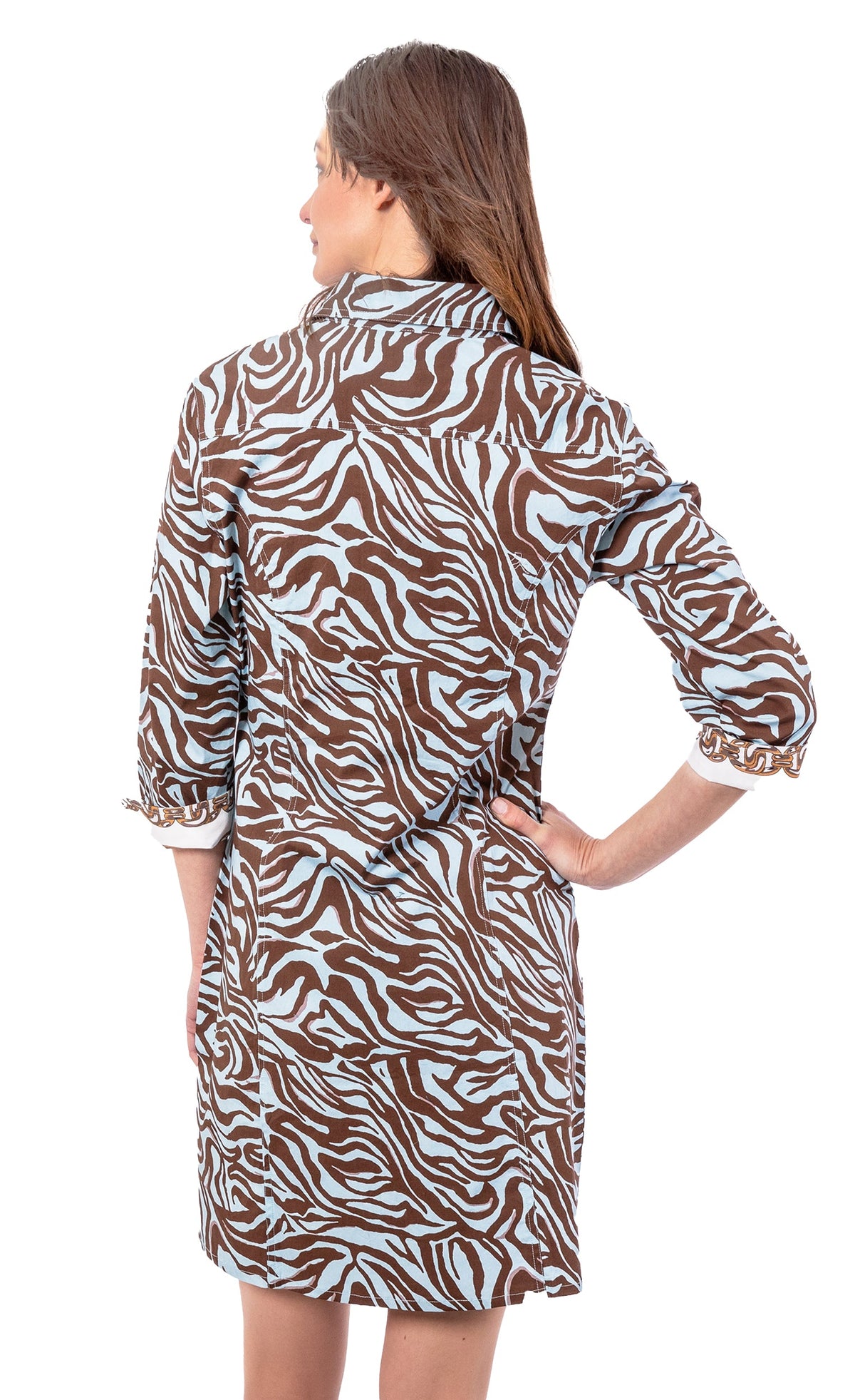 Sag Harbor Dress Turquoise Chocolate Tiger Print - Glamourous Grace