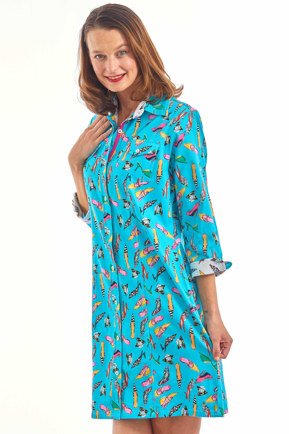 Sag Harbor Dress Turquoise  Shoe Print - Glamourous Grace