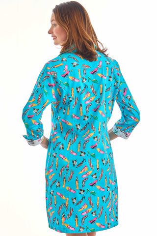 Sag Harbor Dress Turquoise  Shoe Print - Glamourous Grace