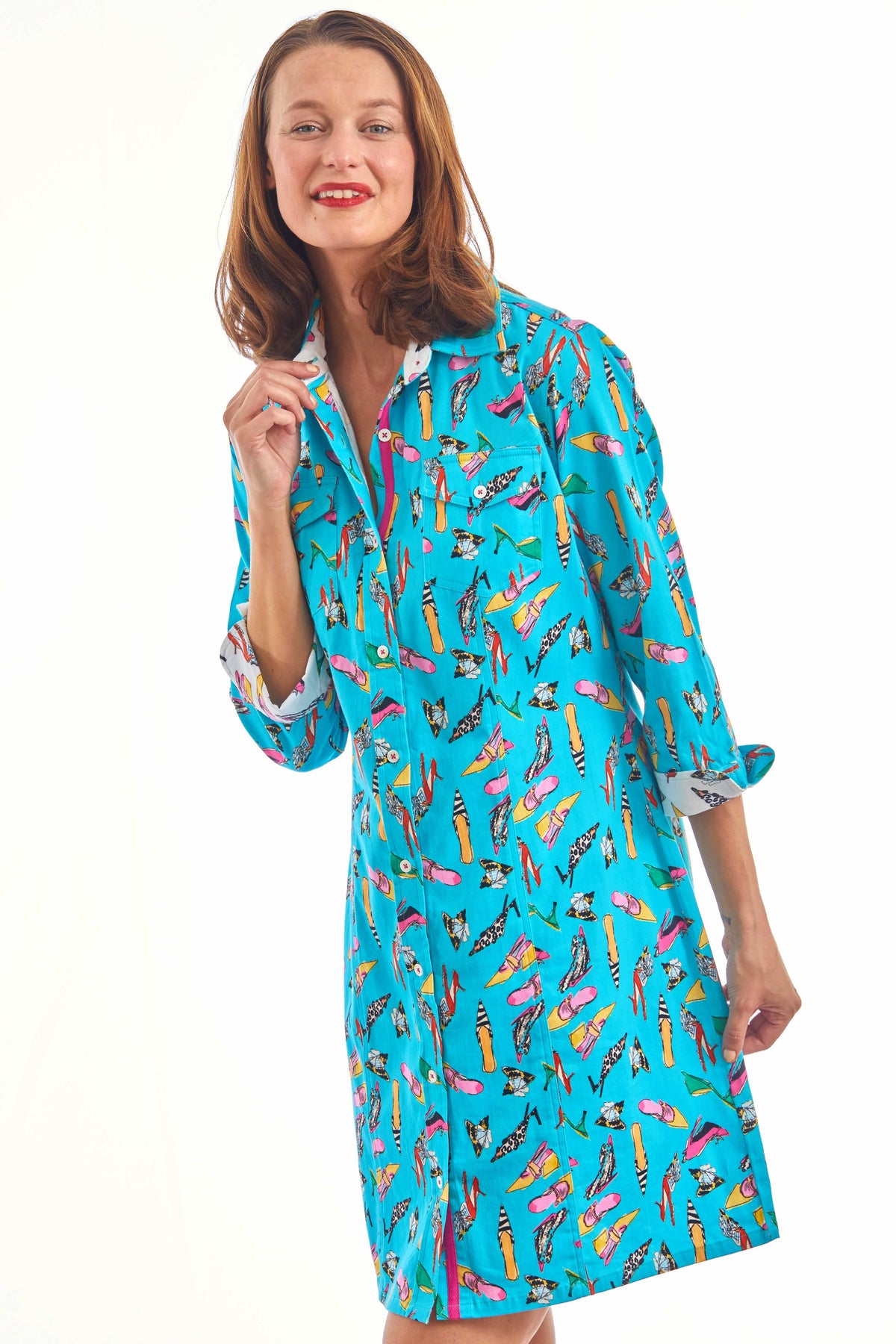 Sag Harbor Dress Turquoise  Shoe Print - Glamourous Grace
