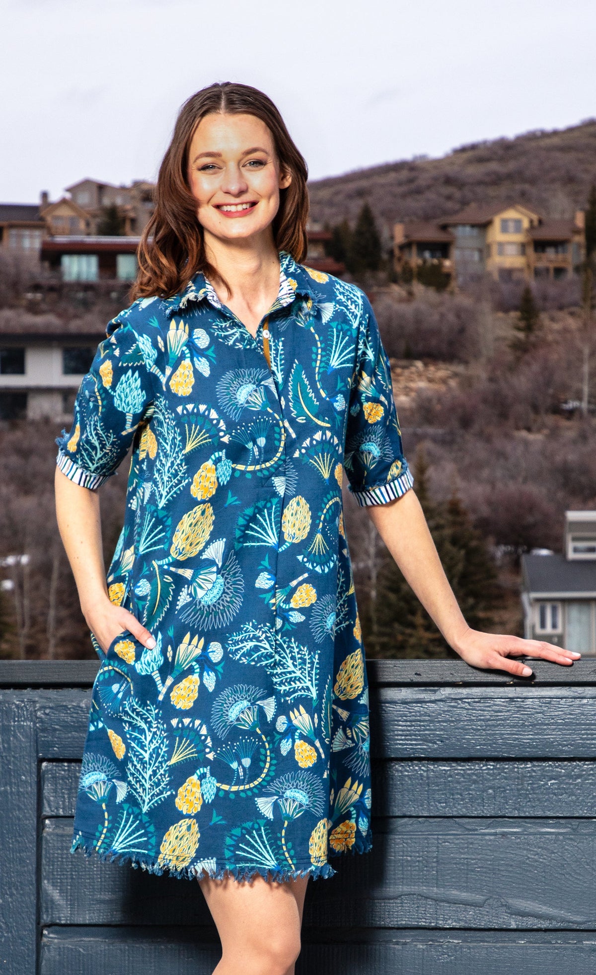 Chatham Dress Blue Underwater Print - Glamourous Grace