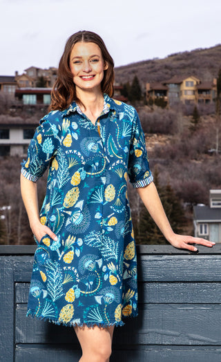 Chatham Dress Blue Underwater Print - Glamourous Grace