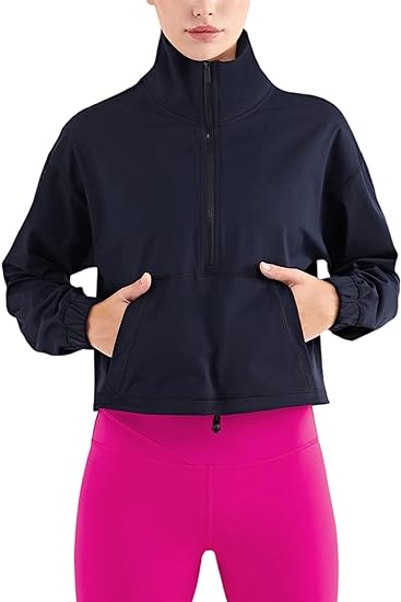 Women's Athletic Running/Yoga Cropped Jacket, 1/2 zip - Glamourous Grace