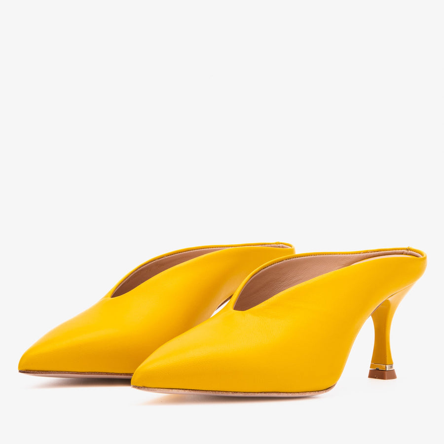 The Solara Yellow Leather Women Mule Heel - Glamourous Grace