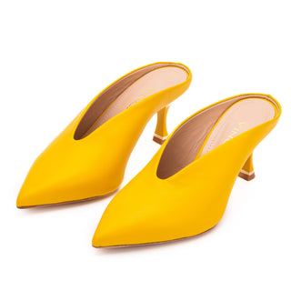The Solara Yellow Leather Women Mule Heel - Glamourous Grace