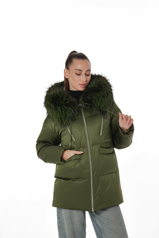 Genuine Silver Fox Fur Down Fill Coat