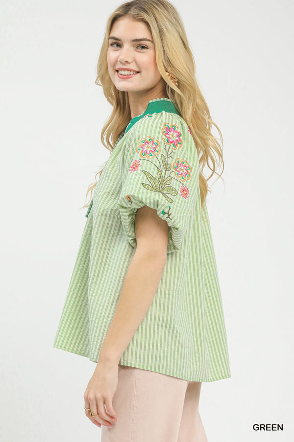 Umgee Embroidered Stripe Top - Glamourous Grace