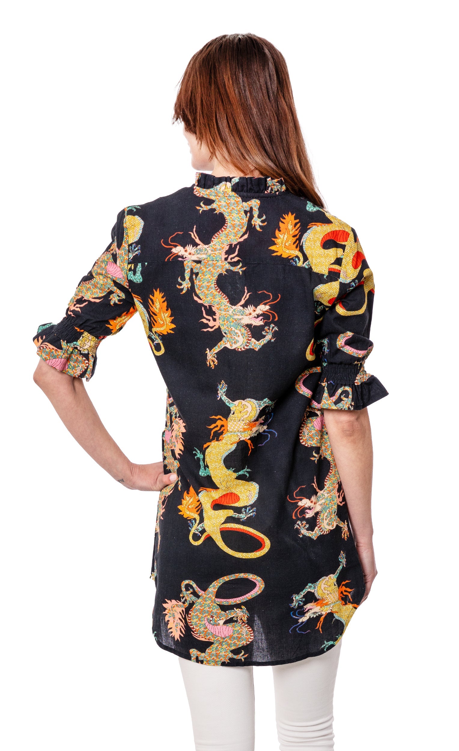 Big Shirt Tunic with Ruffle Black Dragon - Glamourous Grace