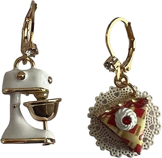 Betsey Johnson Gold Tone Stand Mixer and Pie Slice Baby Cakes Drop Earrings