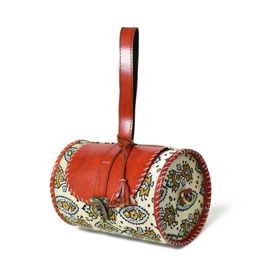 Cylindrical Block Printed Leather Bag - Glamourous Grace