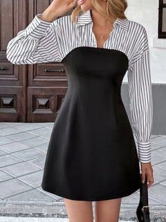Striped Shirt Panel Bodycon Mini Dress