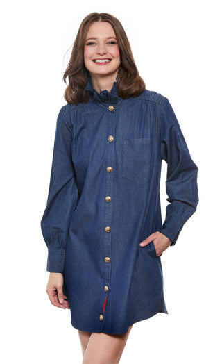 Denim Tunic with Ruffle Neck and Side Pockets - Glamourous Grace