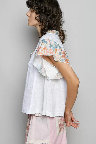 POL V-Neck Floral Ruffle Sleeve Blouse - Glamourous Grace