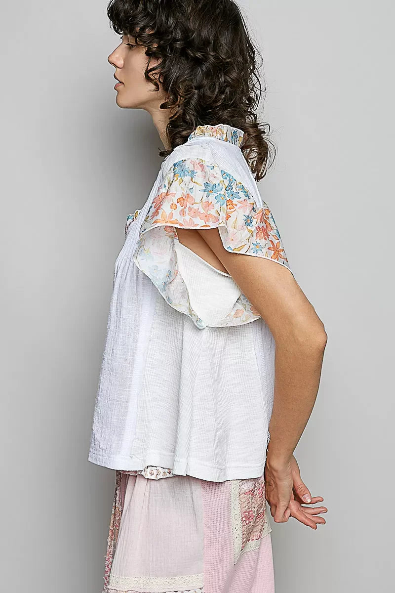 POL V-Neck Floral Ruffle Sleeve Blouse - Glamourous Grace