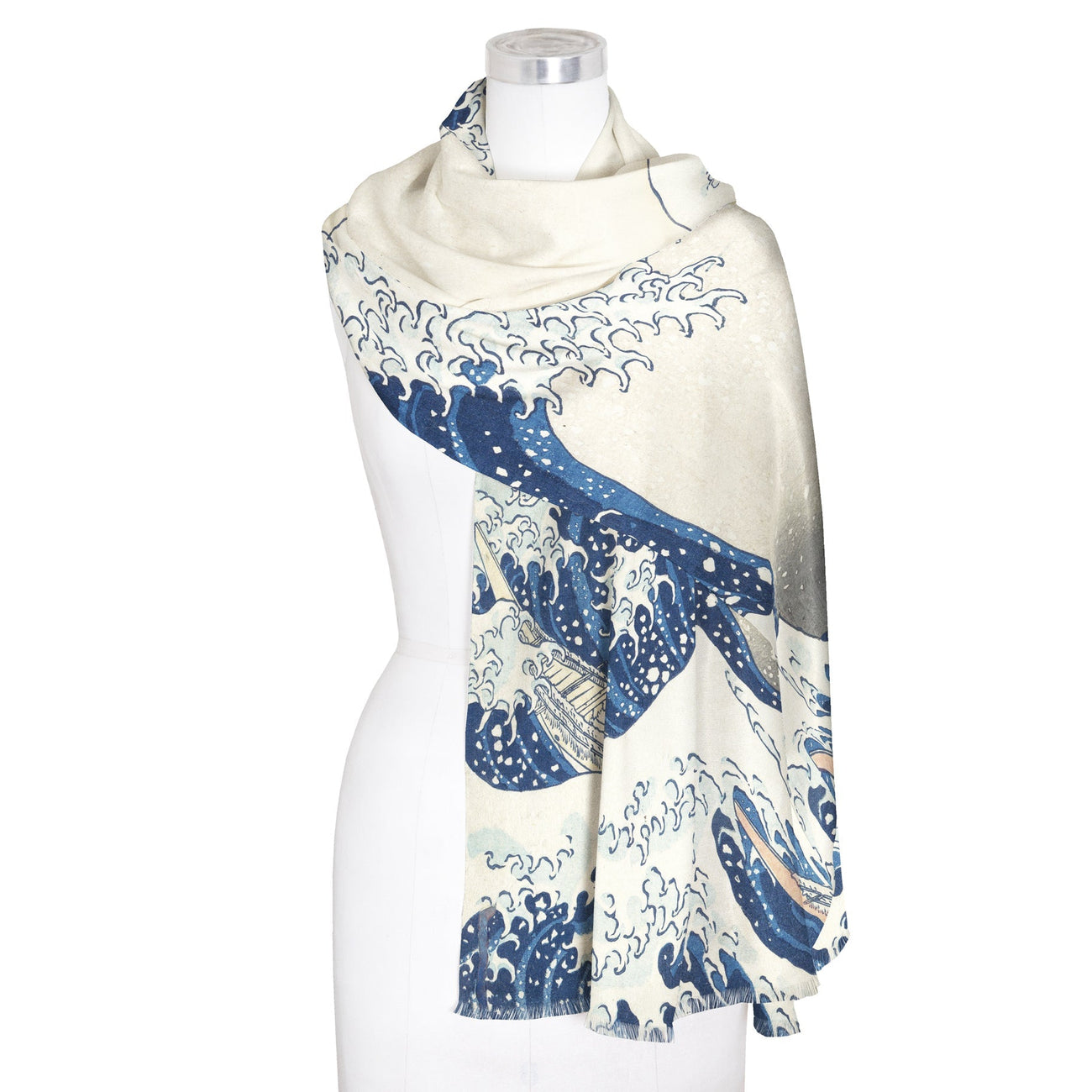 Hokusai "The Great Wave" Silk Blend Shawl – Lightweight Dressy Wrap for Women - Glamourous Grace
