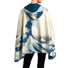 Hokusai The Great Wave Reversible Rain Cape Poncho – Lightweight Hooded Wrap