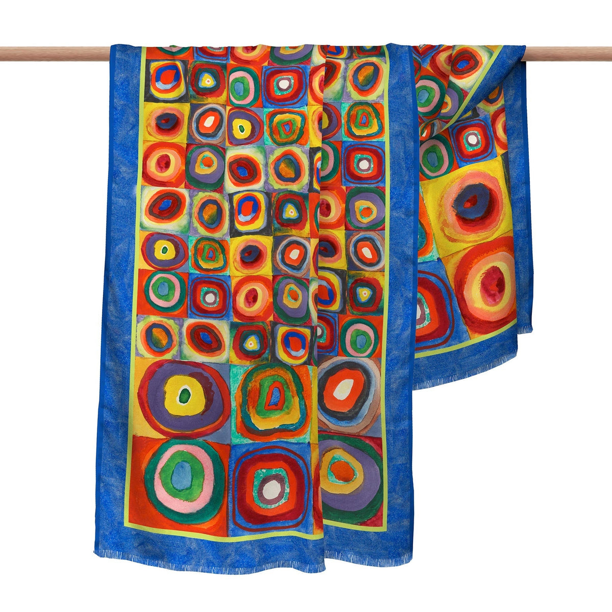 Kandinsky Squares with Concentric Circles Silk Blend Shawl – Lightweight Dressy Wrap for Women