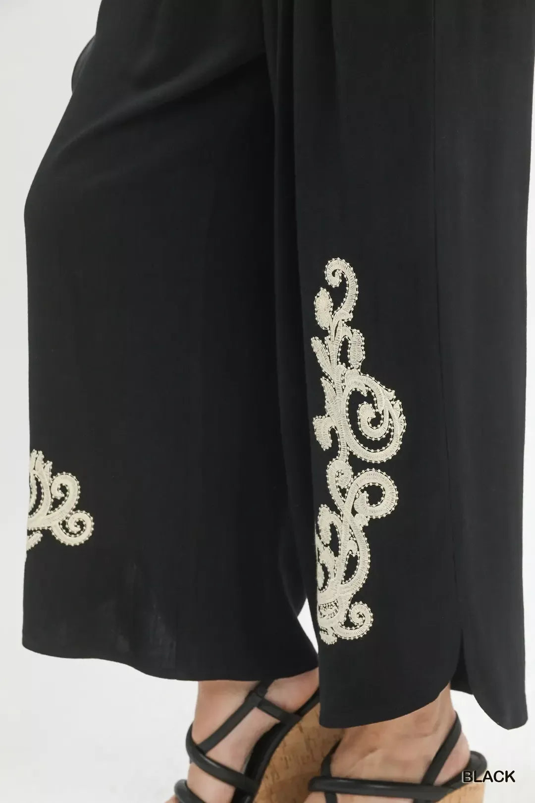 Umgee Linen Embroidered Wide-Leg Boho Pants - Glamourous Grace