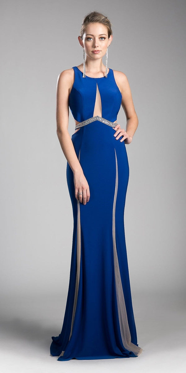 Cinderella Divine 62806 Beaded Waist Cut Out Back Long Dress - Glamourous Grace