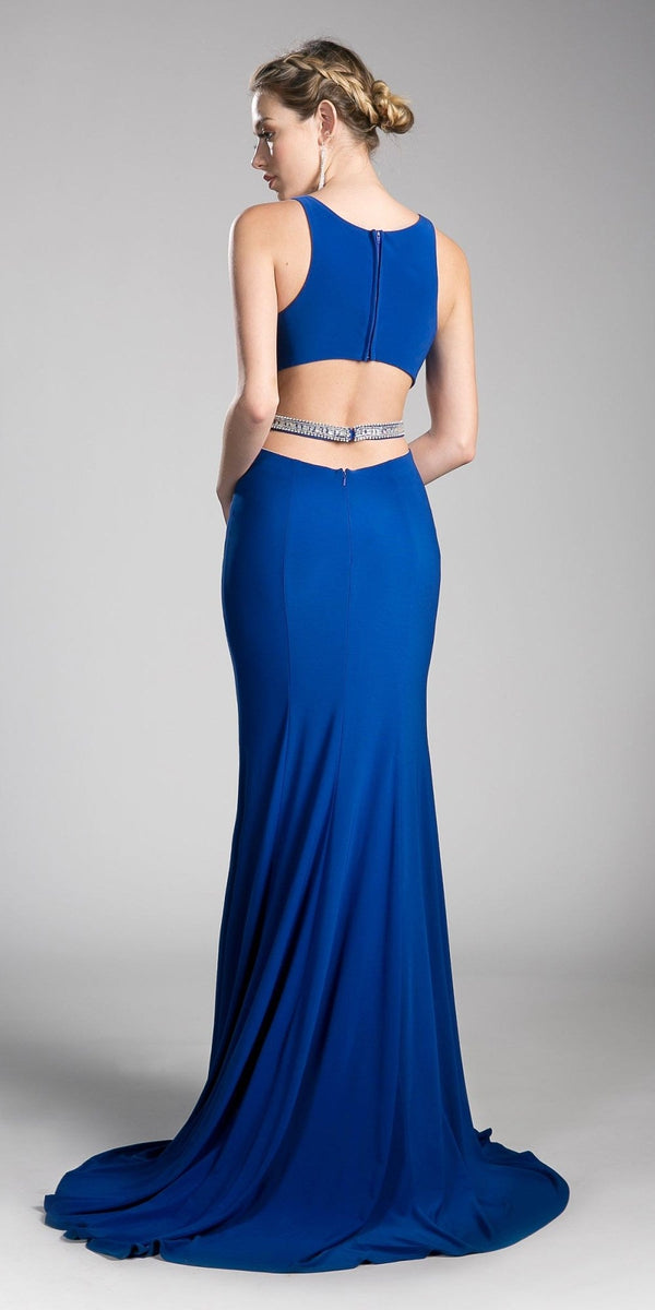 Cinderella Divine 62806 Beaded Waist Cut Out Back Long Dress - Glamourous Grace