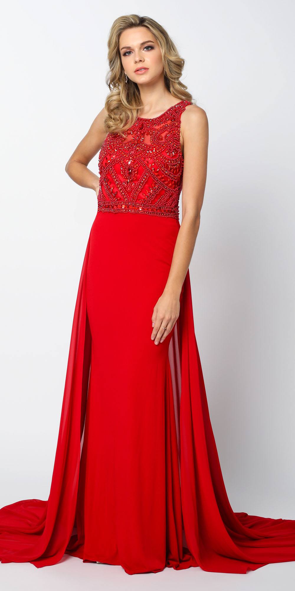 Juliet 628 Embellished Bodice Fit and Flare Prom Gown with Train - Glamourous Grace