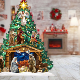Nativity-Themed Christmas Tree Outdoor Indoor Decor Wooden Christmas Decoration by D. Gelsinger Christmas Decor - 8191503F-DG